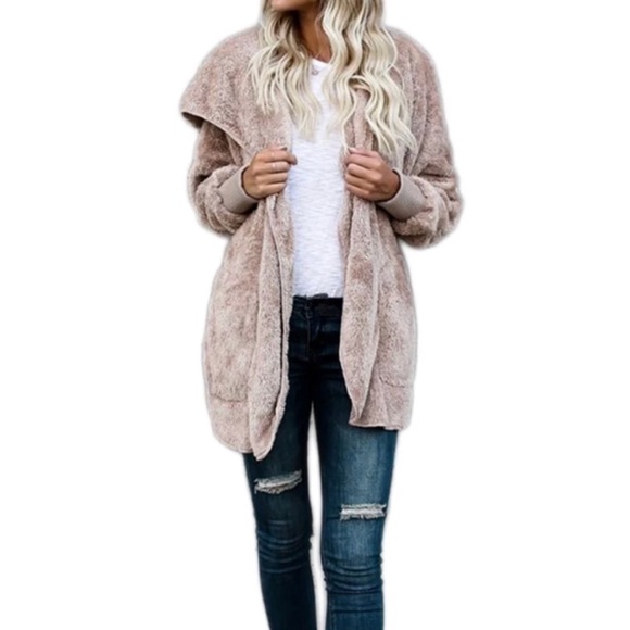 LAST ONE! • Taupe Tan Beige Sherpa Jacket Cardigan - Picture 4 of 8